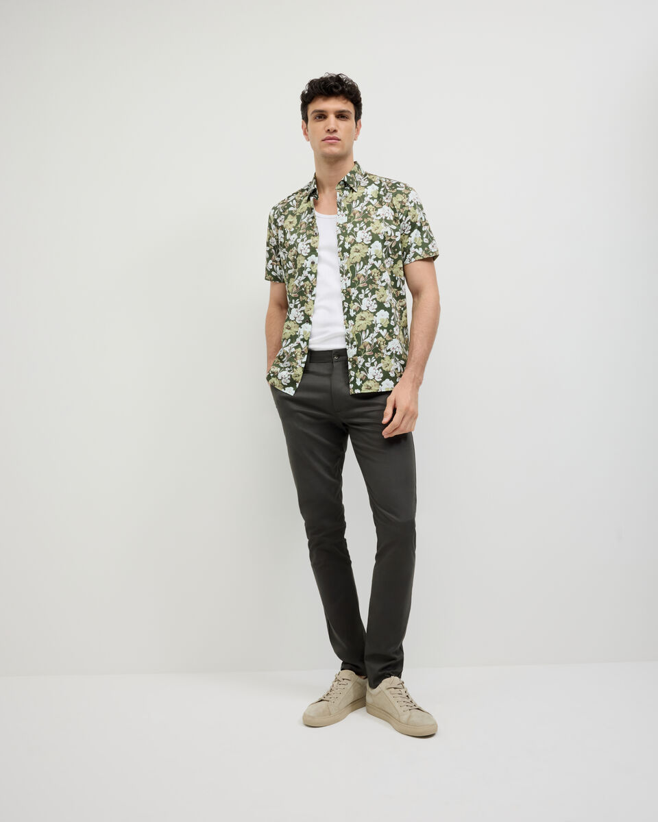 Painted Floral Short Sleeve Shirt, Khaki, hi-res